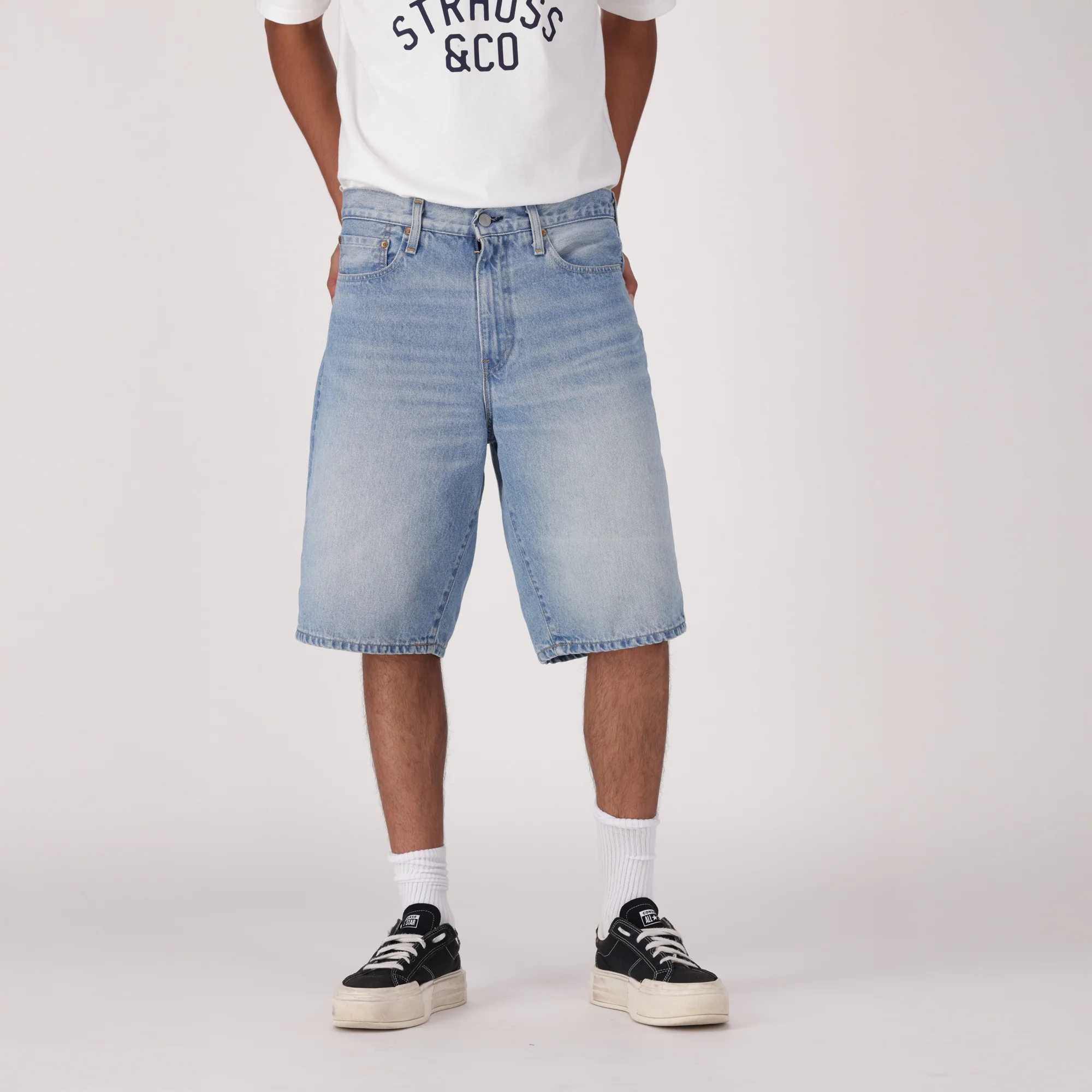 LEVI'S® MEN'S 478 BAGGY SHORTS - MED INDIGO - WORN IN - Image 2
