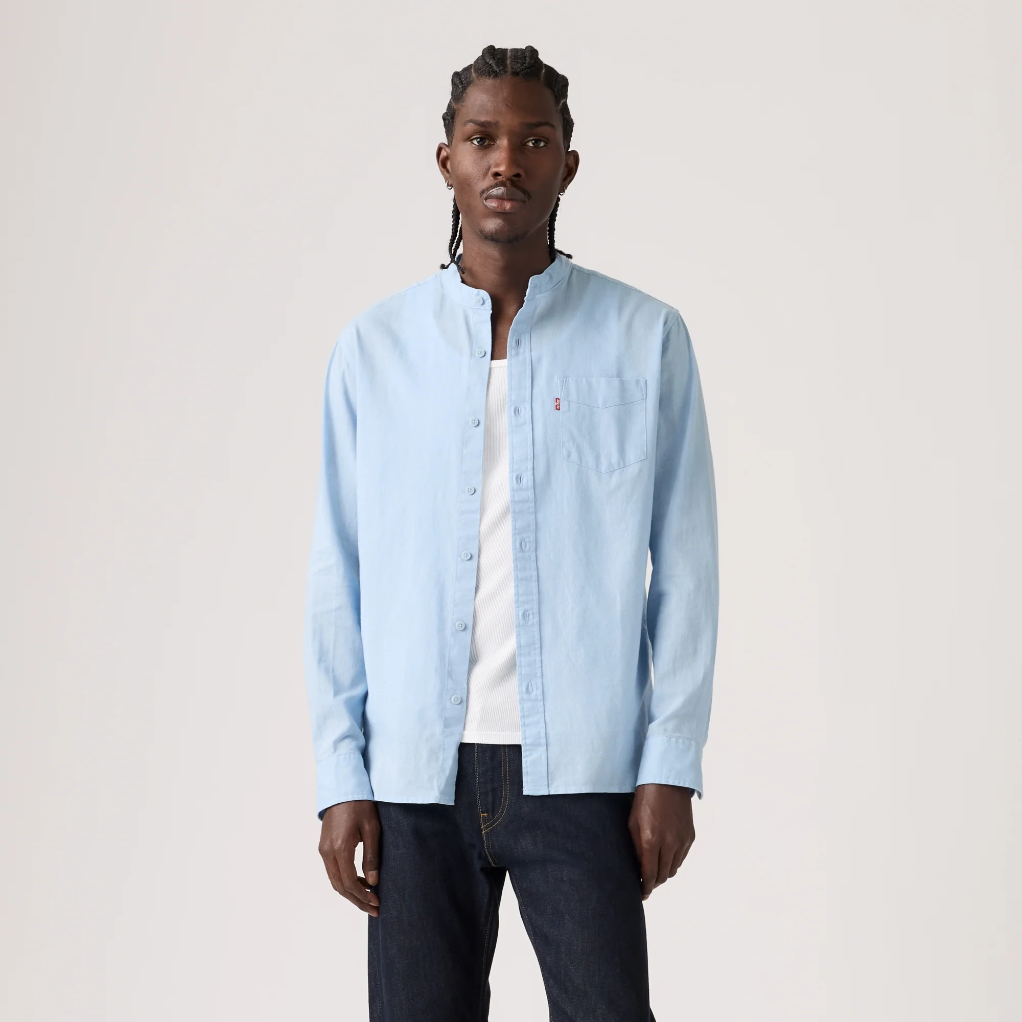 LEVI'S® MEN'S LINEN BLEND BANDED COLLAR 1 POCKET SHIRT - MULTI COLOUR - Image 2