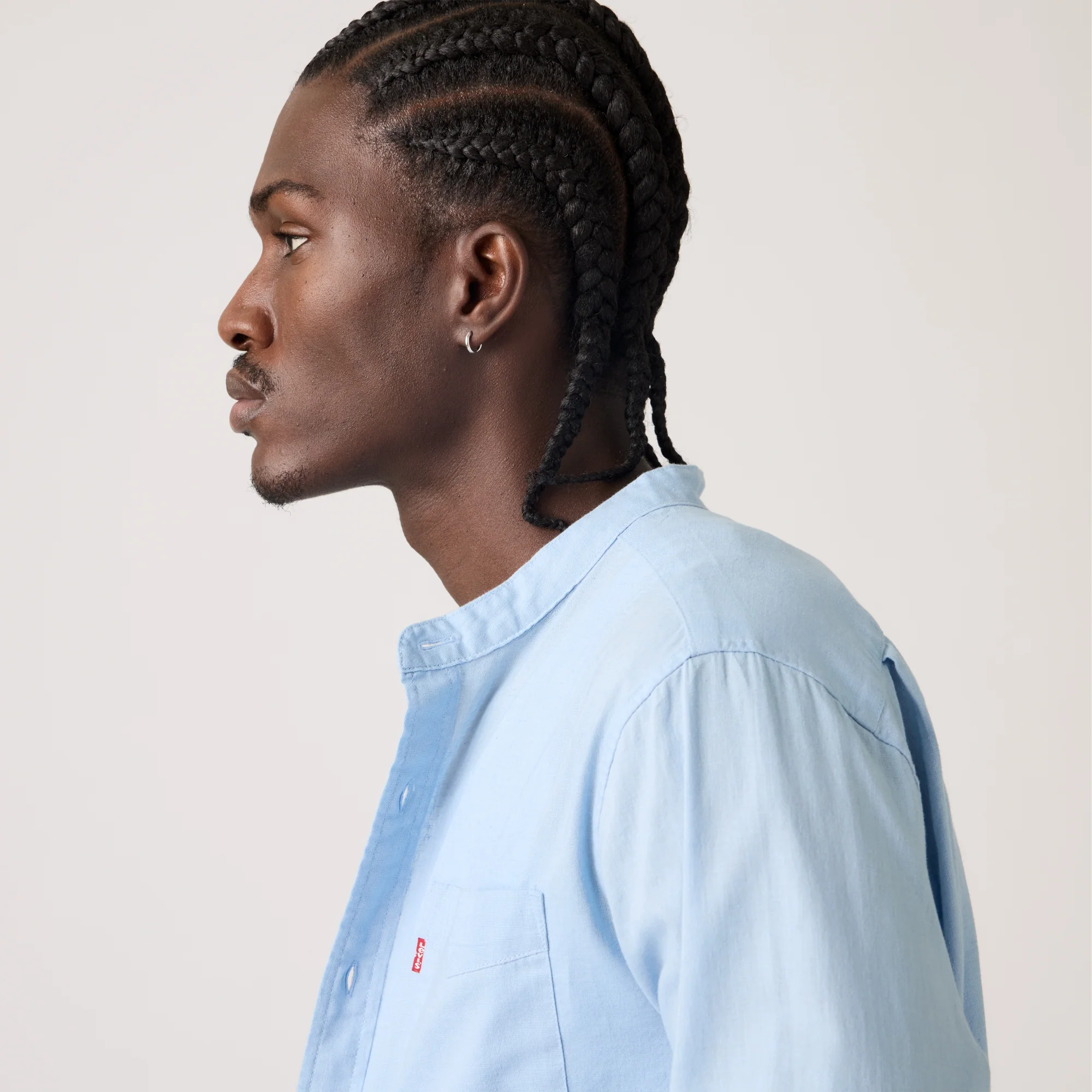 LEVI'S® MEN'S LINEN BLEND BANDED COLLAR 1 POCKET SHIRT - MULTI COLOUR - Image 4