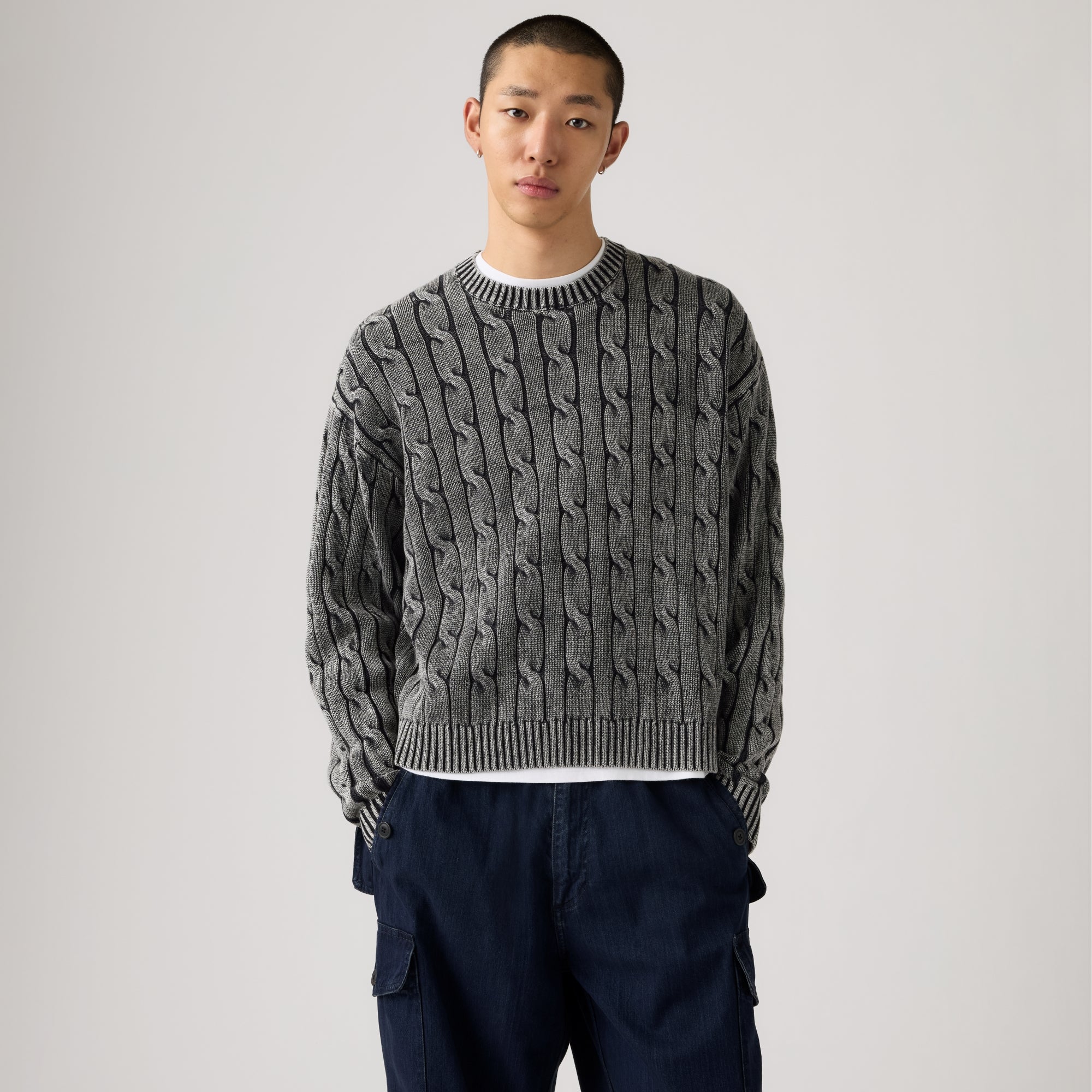 LEVI'S® MEN'S CARMEL CABLE CREW SWEATER - BLACK