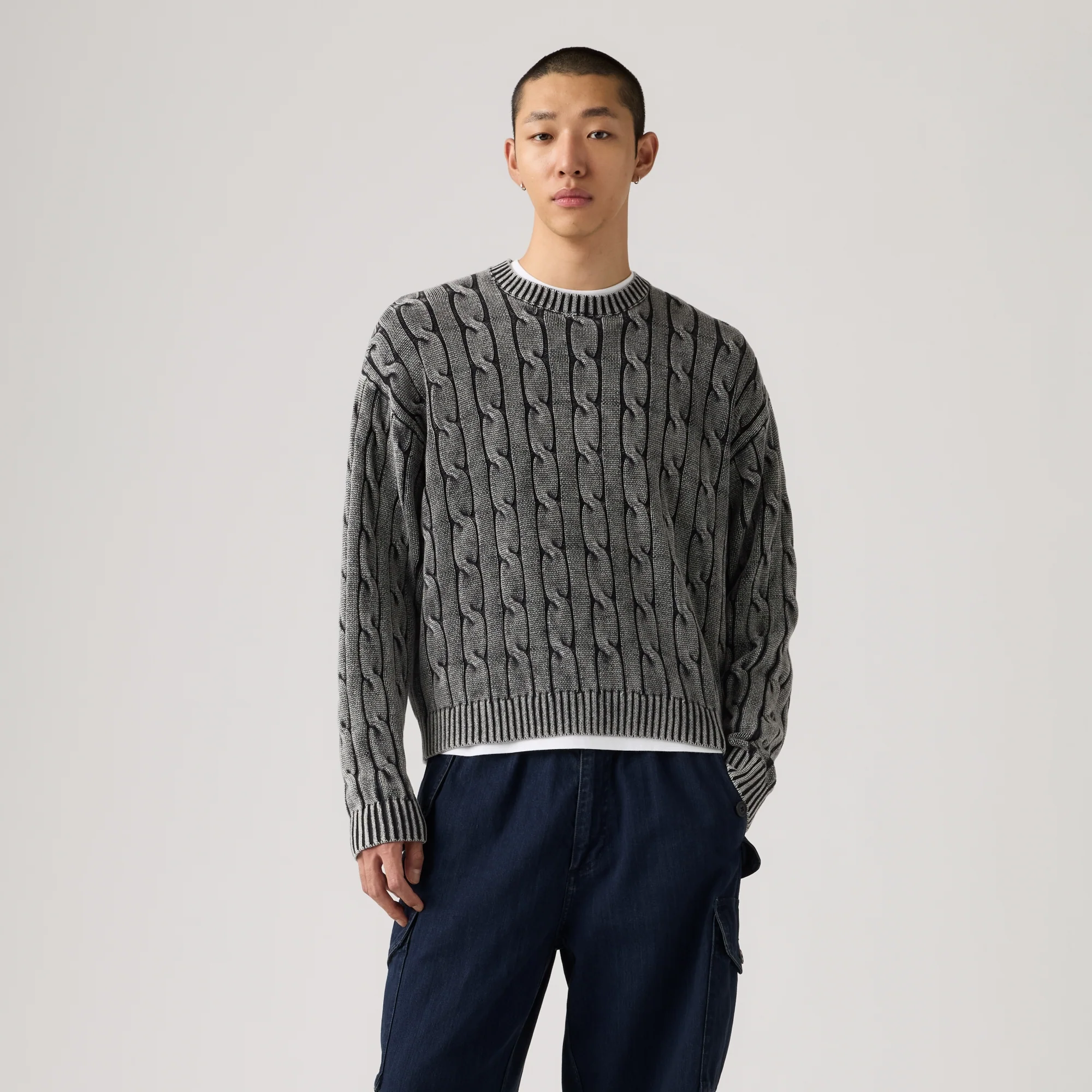 LEVI'S® MEN'S CARMEL CABLE CREW SWEATER - BLACK - Image 2