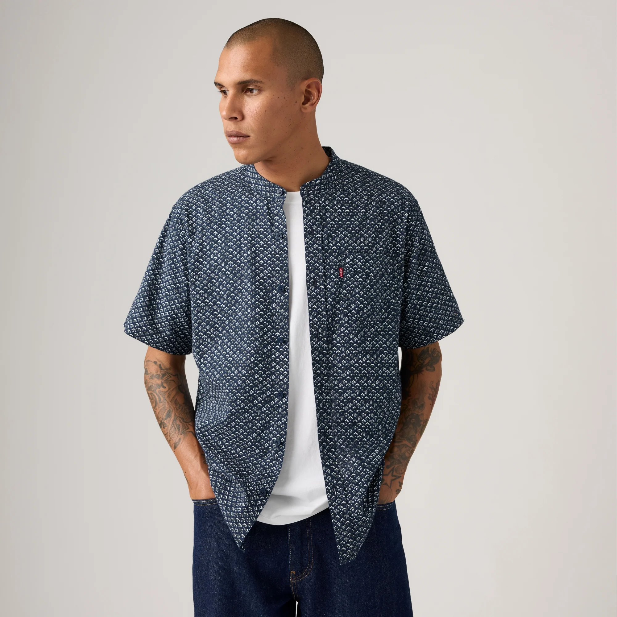 LEVI'S® MEN'S LINEN BLEND SHORT-SLEEVE BANDED COLLAR SHIRT - MULTI COLOUR