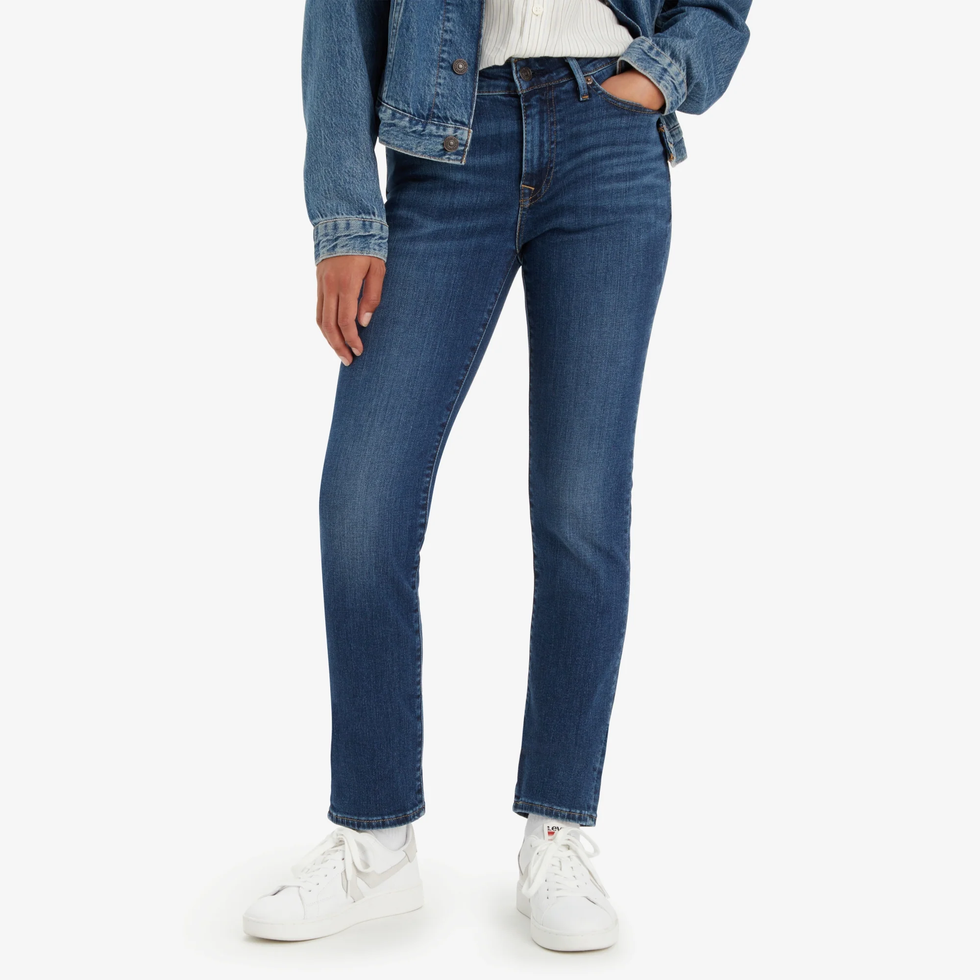 LEVI'S® WOMEN'S 712 MID-RISE SLIM JEANS - DARK INDIGO WORN IN - Image 5