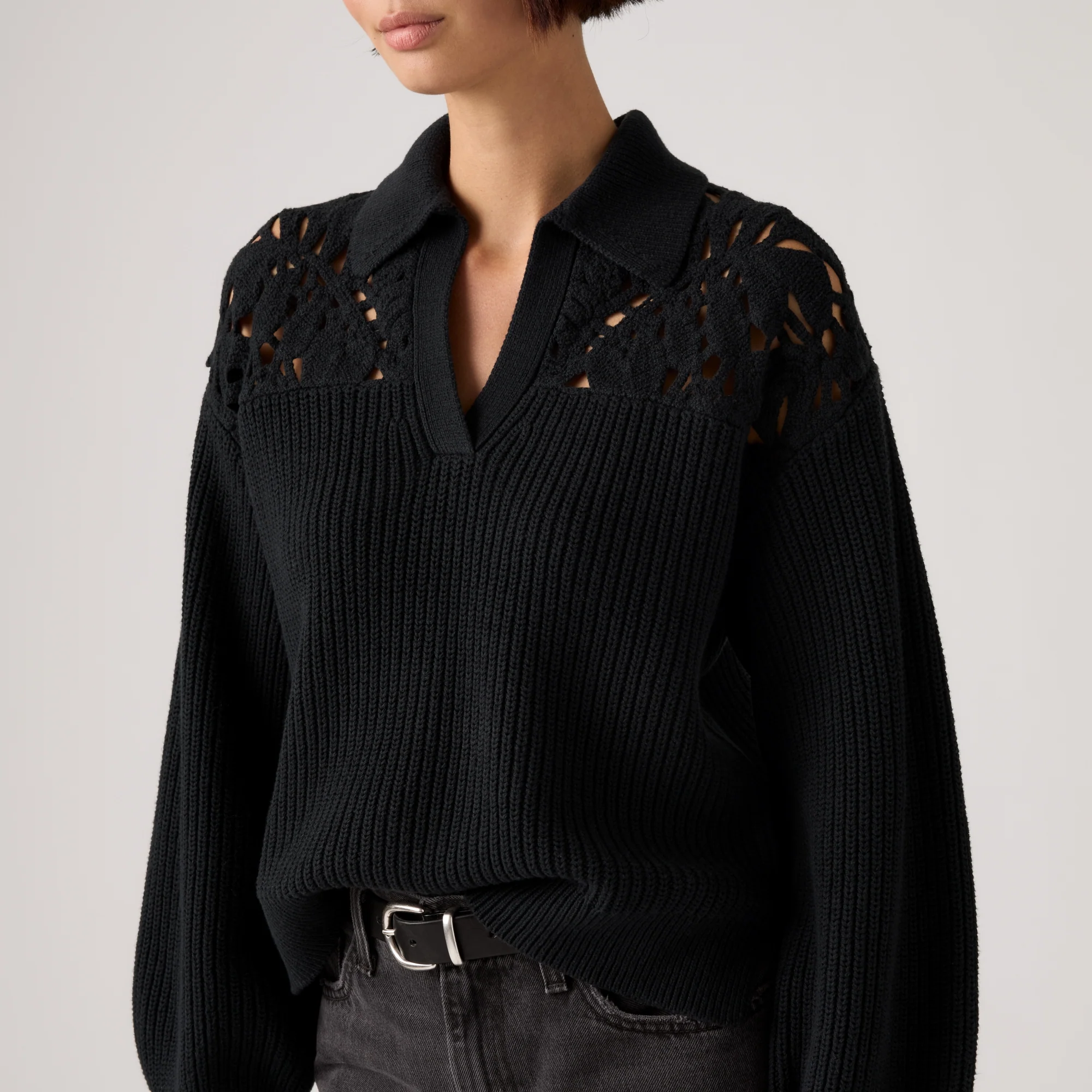 LEVI'S® WOMEN'S BIANCA CROCHET POLO SWEATER - MULTI COLOUR - Image 4