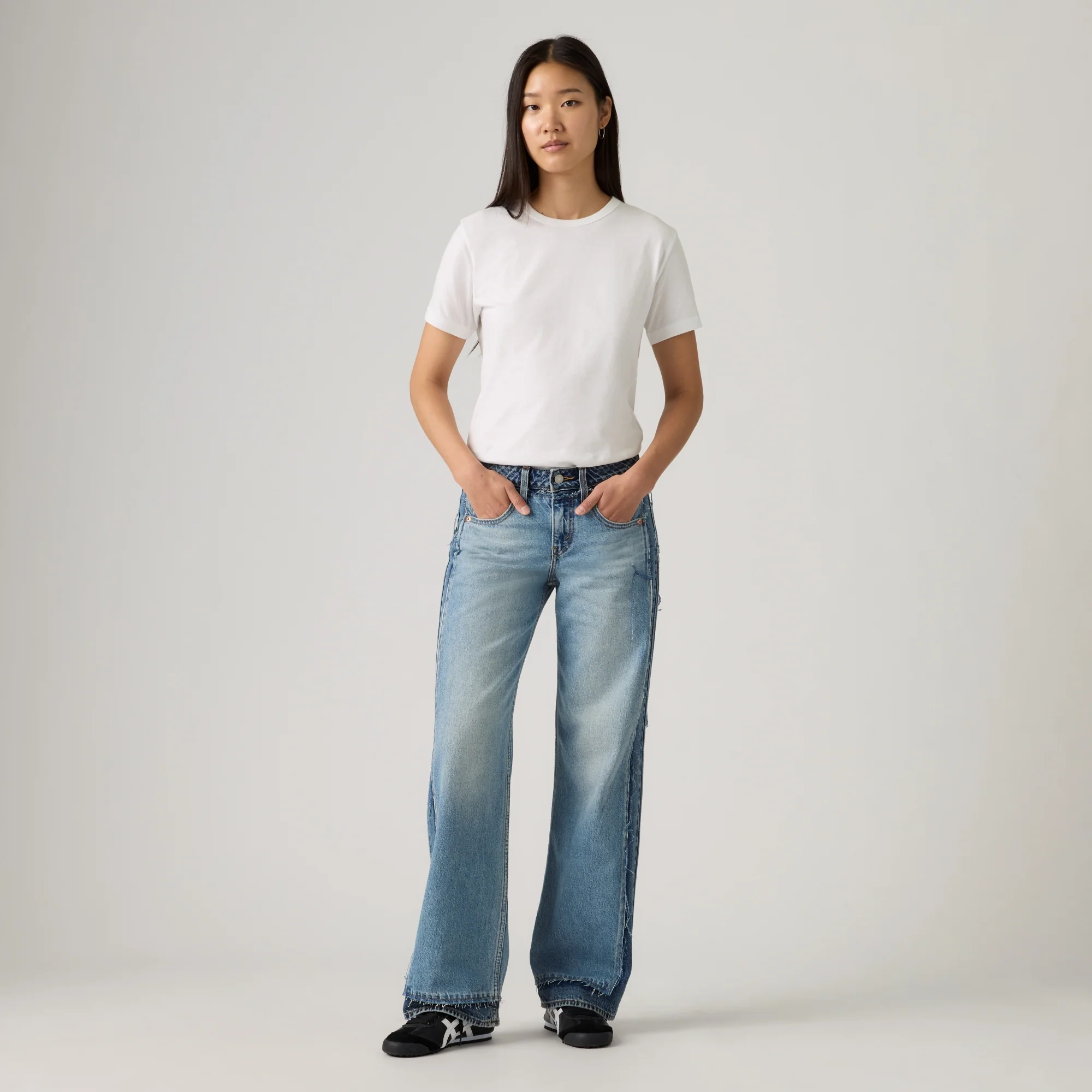 LEVI'S® WOMEN'S DECONSTRUCTED LOW LOOSE JEANS - MED INDIGO - WORN IN - Image 2