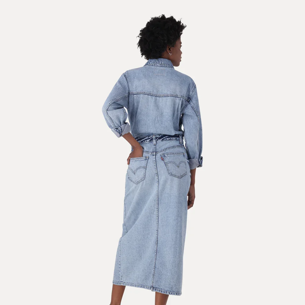 LEVI'S® WOMEN'S DENIM MIDI SHIRT DRESS - MED INDIGO - WORN IN - Image 3