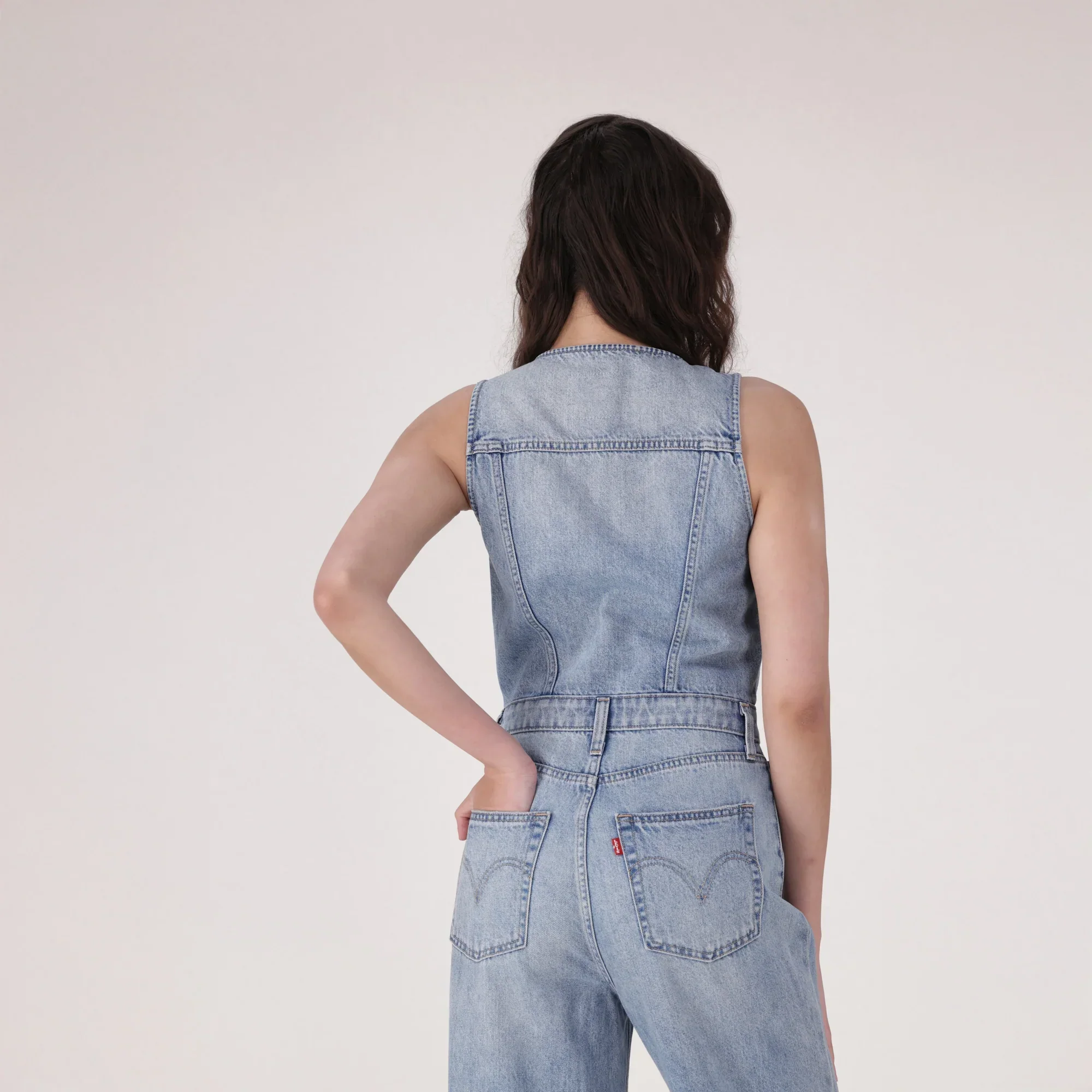 LEVI'S® WOMEN'S DENIM WIDE-LEG JUMPSUIT - MED INDIGO - WORN IN - Image 3