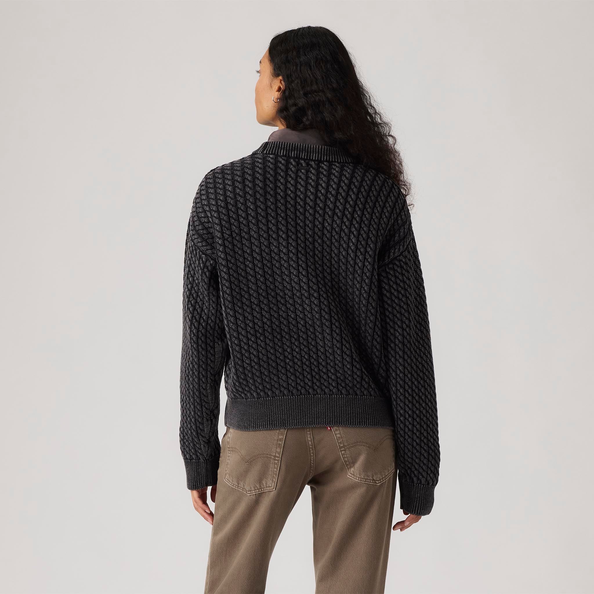 LEVI'S® WOMEN'S LEILAH CABLE CREWNECK SWEATER - BLACK - Image 3