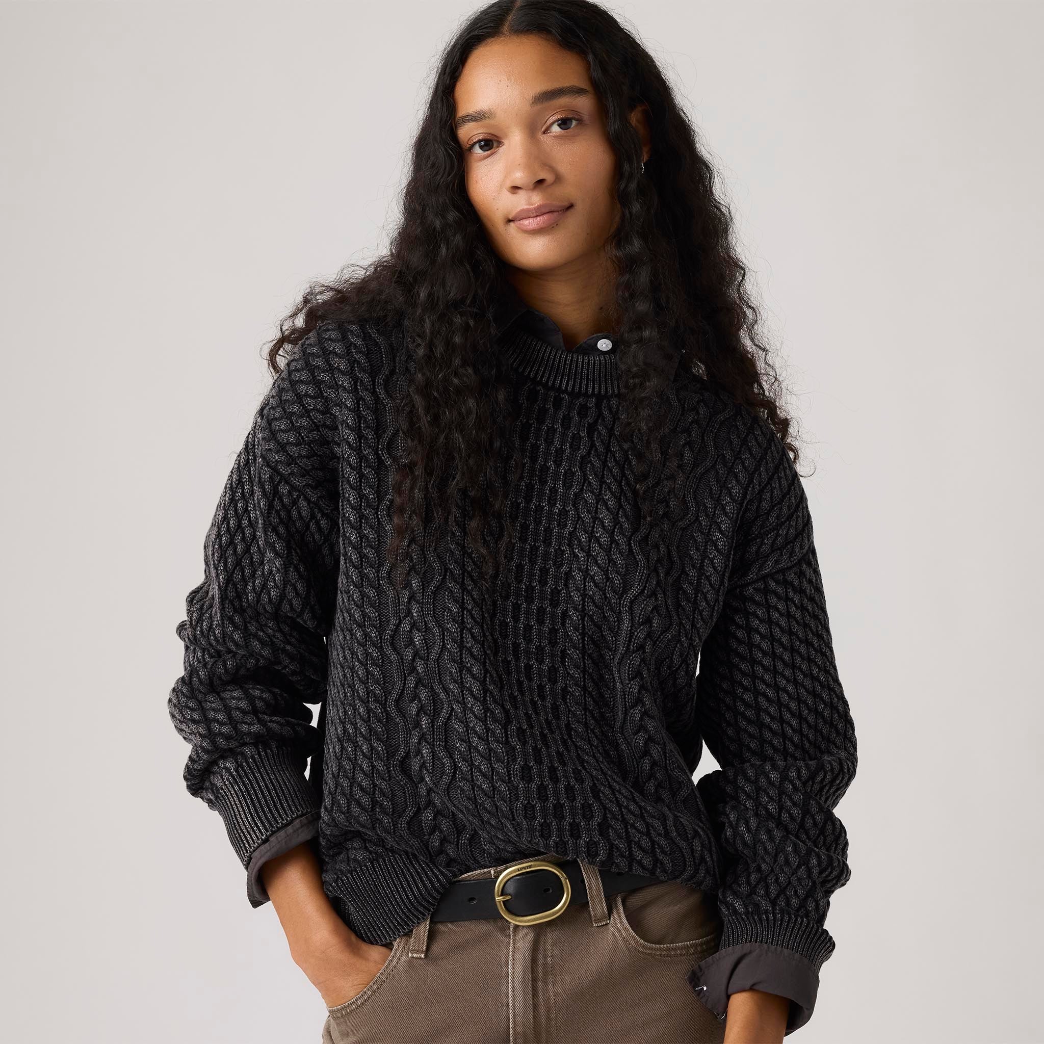 LEVI'S® WOMEN'S LEILAH CABLE CREWNECK SWEATER - BLACK - Image 4