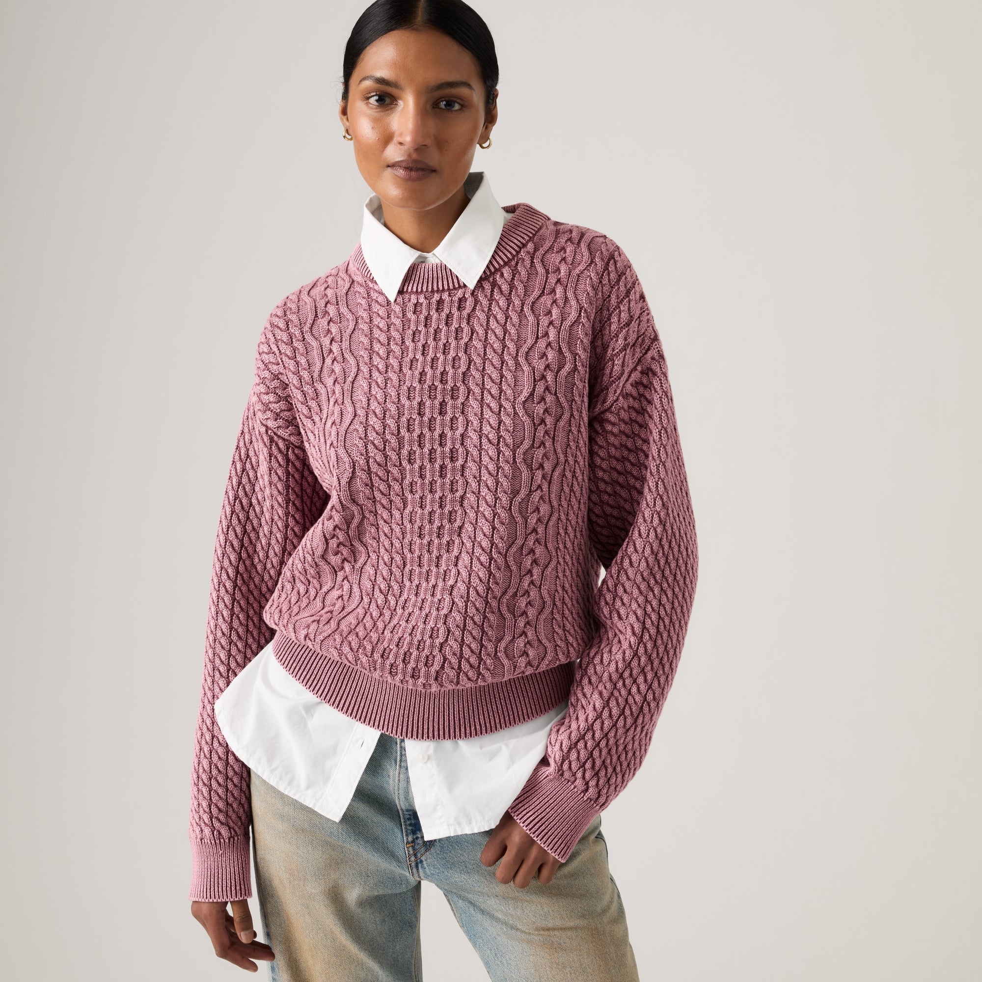 LEVI'S® WOMEN'S LEILAH CABLE CREWNECK SWEATER - MULTI COLOUR