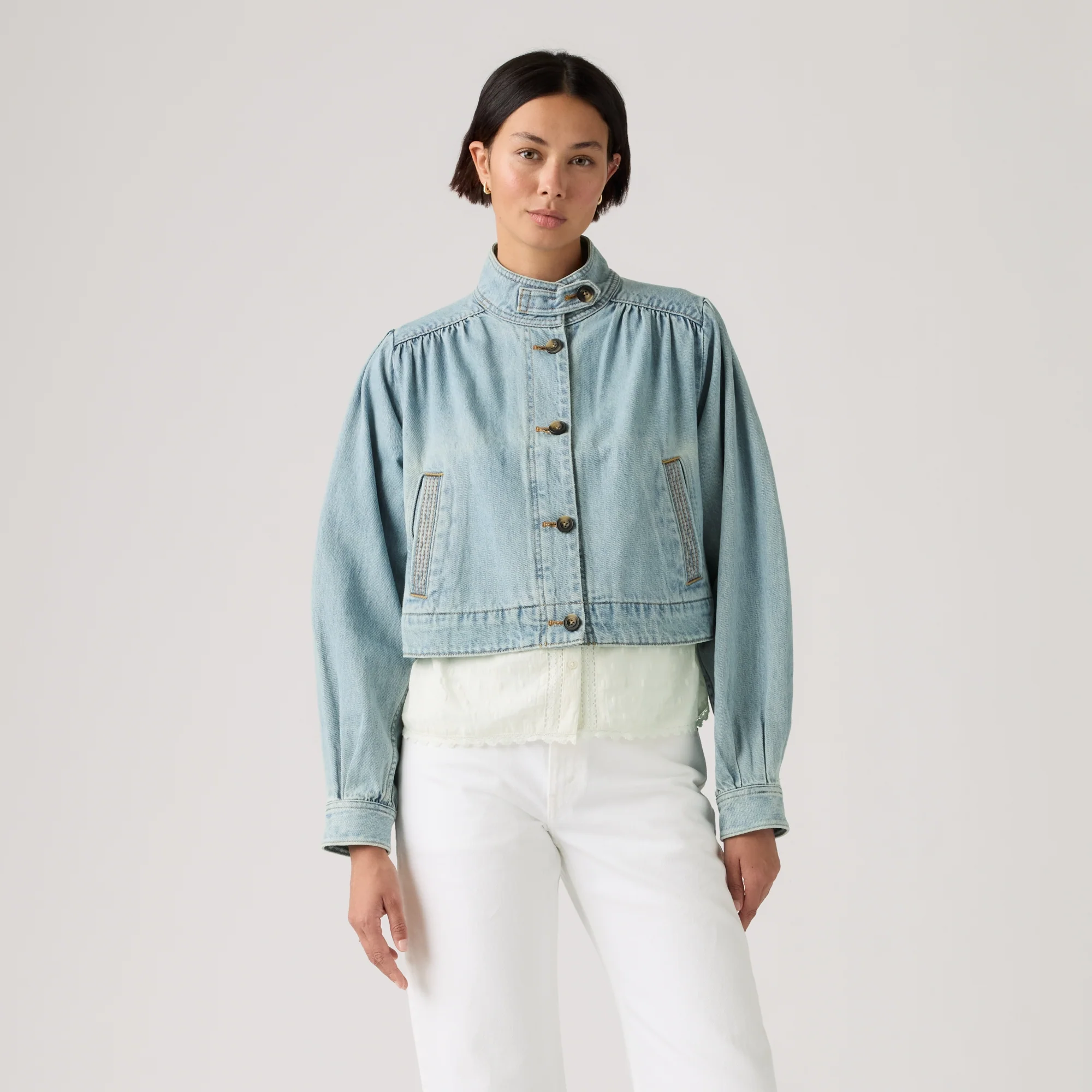 LEVI'S® WOMEN'S PARKER PRETTY SHORT COAT - MED INDIGO - WORN IN - Image 2