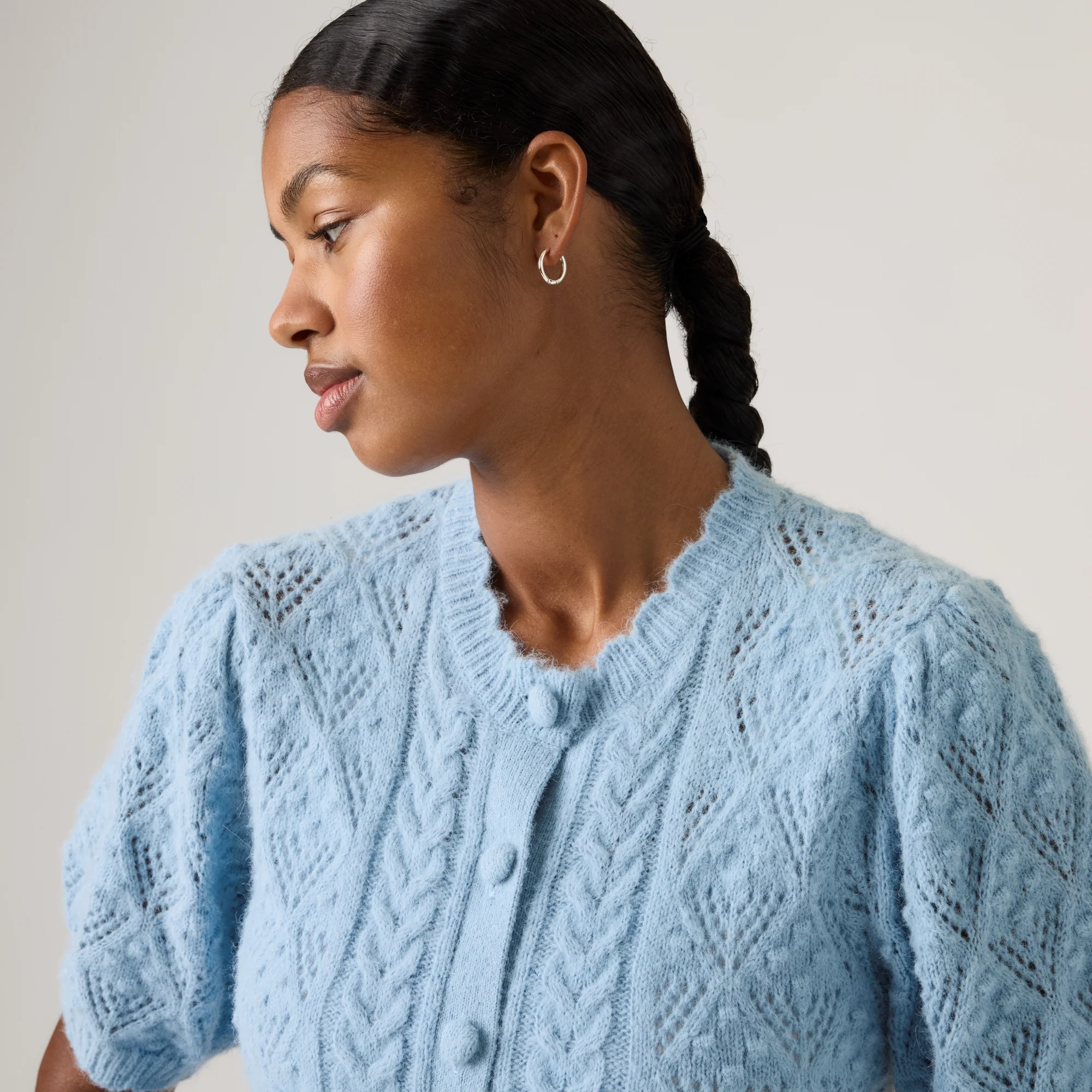 LEVI'S® WOMEN'S PAULINE POINTELLE SHORT-SLEEVE CARDIGAN - BLUE - Image 4