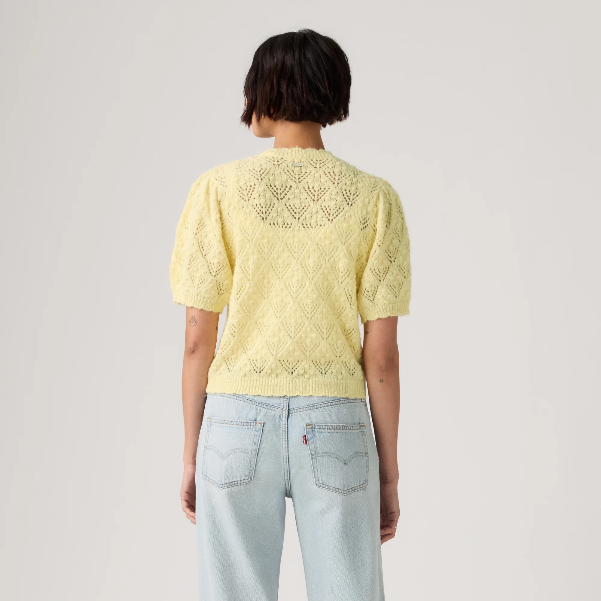 LEVI'S® WOMEN'S PAULINE POINTELLE SHORT-SLEEVE CARDIGAN - YELLOW - Image 3