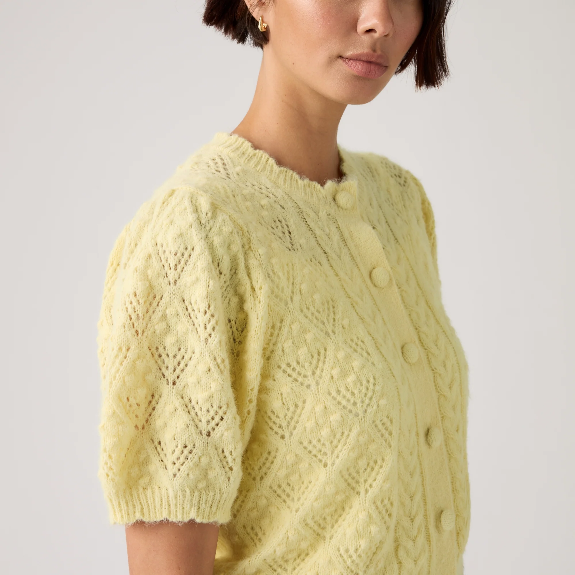 LEVI'S® WOMEN'S PAULINE POINTELLE SHORT-SLEEVE CARDIGAN - YELLOW - Image 4