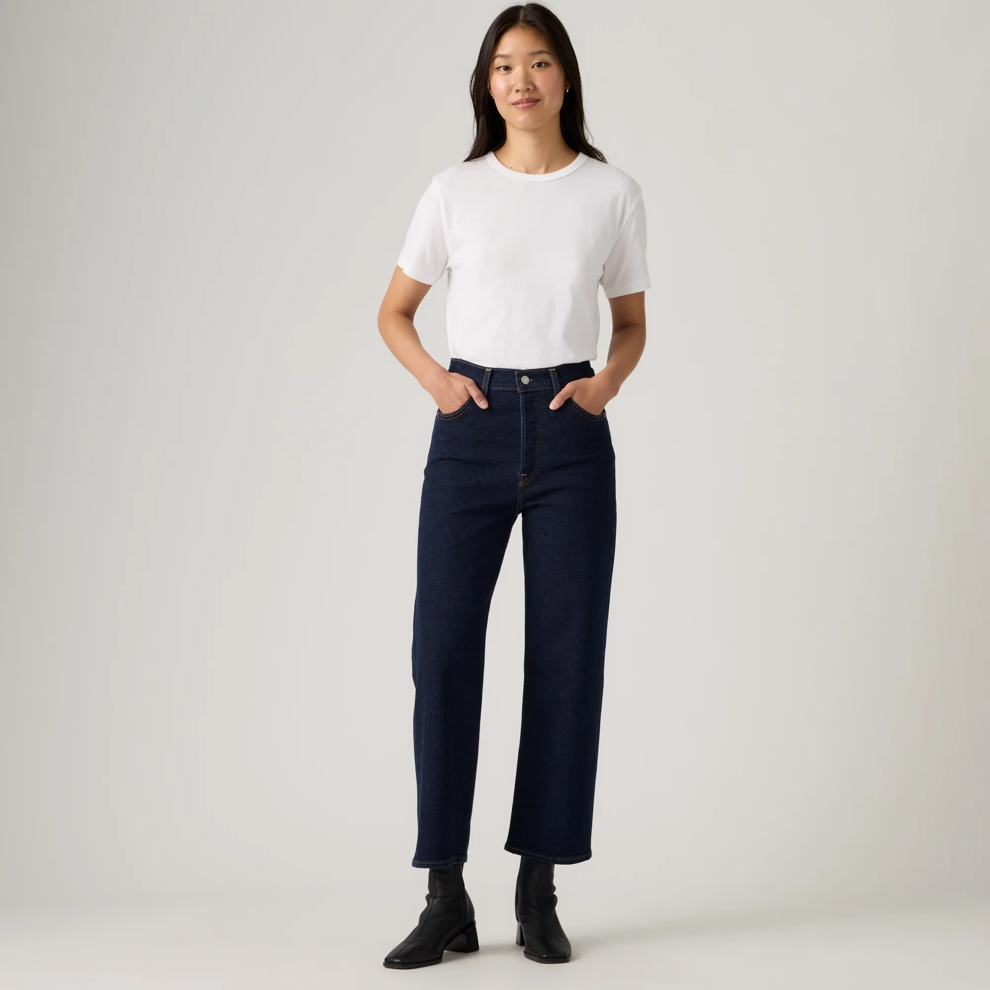 LEVI'S® WOMEN'S RIBCAGE STRAIGHT ANKLE JEANS - DARK INDIGO - FLAT FINISH
