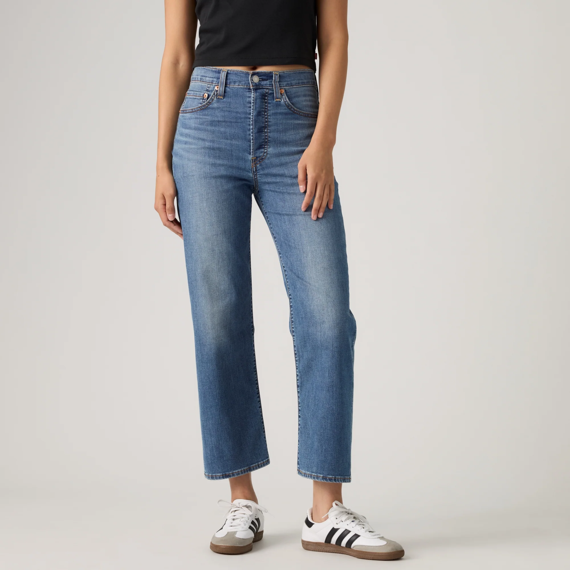 LEVI'S® WOMEN'S RIBCAGE STRAIGHT ANKLE JEANS - MED INDIGO - WORN IN - Image 5